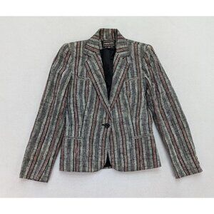 Haberdasher Vintage 70s Women's Blazer Jacket Size 7/8 Gray Striped Linen Blend